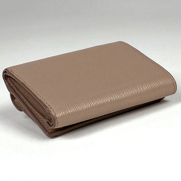 Prada logo plate tri fold wallet bill coin leather pink beige - Picture 2 of 7
